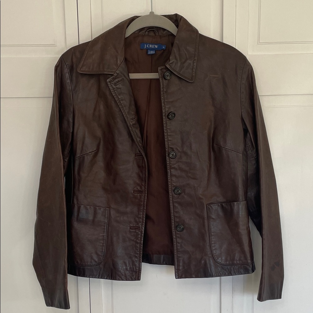 Vintage J. Crew Women’s Chocolate Brown Leather Jacket Sz S